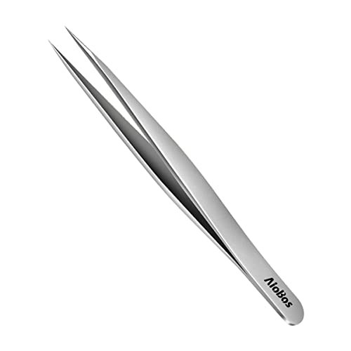 AioBos 毛抜き 先細め 先尖 0.08mm 精密 ピンセット 熱処理済み サンドブラスト 眉毛抜き 鼻毛 黒ずみ取り ヒゲ とげぬき 処理