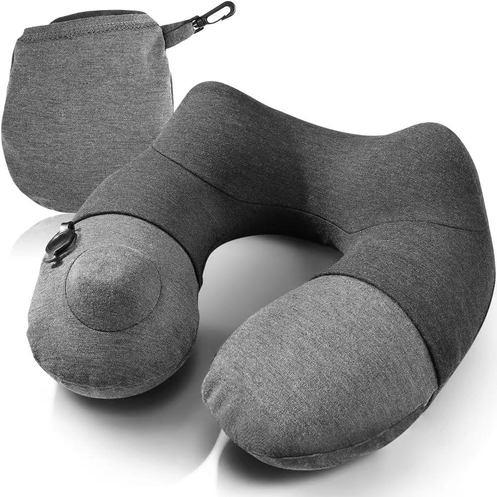 ネックピロー 飛行機 携帯枕 U型 エアーピロー プレス式膨らませる 収納袋一体型 自宅 バス オフィス