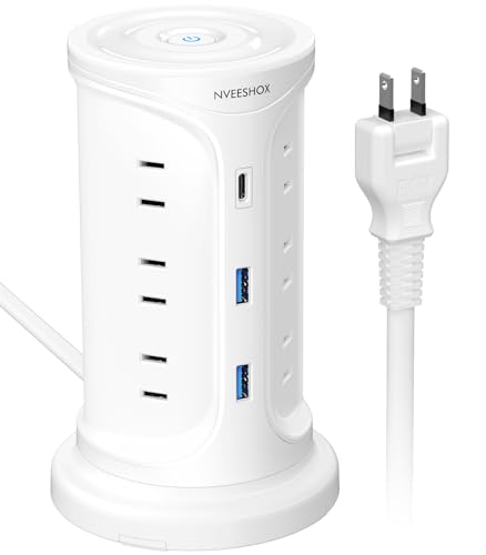 NVEESHOX 電源タップ Type-C付き 延長コード タワー 伸縮固定パーツ付 コンセント usb付 雷ガード 3層 12個AC口 3個U NVEESHOX 電源タップ Type-C付き 延長コード タワー 伸縮固定パーツ付 コンセント usb付 雷ガード 3層 12個AC口 3個U