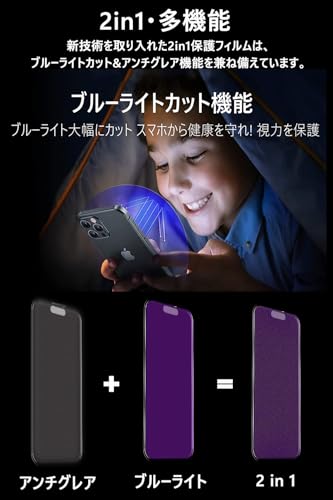 Mosteanアンチグレア + ブルーライトカット iPhone16/iPhone15 ガラスフィルム ブ...