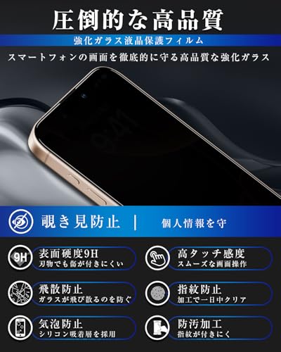 Blackboom iPhone 16 Pro ガラスフィルム 覗き見防止 iPhone 16 Pro ガラスフィルムのぞき見防止 iPhone