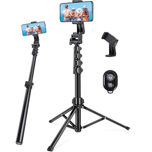 スマホ 三脚 最大高172cm2 in 1 自撮り棒三脚 450g軽量 アルミニウム合金4段階伸縮 360角度調節 電話ホルダー付きスタンド す