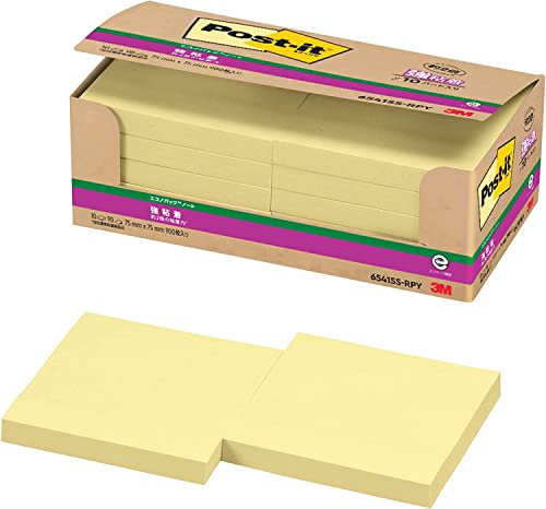 ポストイット 付箋 強粘着 ノート イエロー 75×75mm 90枚×10冊 6541SS-RPY