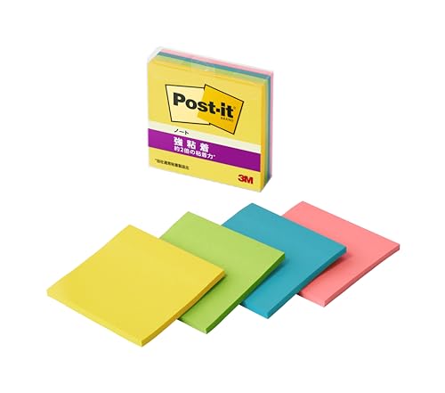 ポストイット 付箋 強粘着 ノート マルチカラー8 75×75mm 45枚 4色 各1パッド クリアケース 654SS-MC-8
