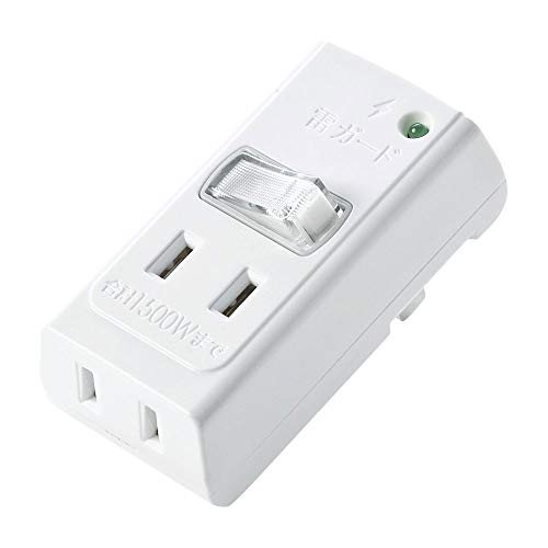 サンワサプライ(Sanwa Supply) 雷ガードタップ 2個口・2P 一括集中スイッチ付き 小型 TAP-SP221 ホワイト