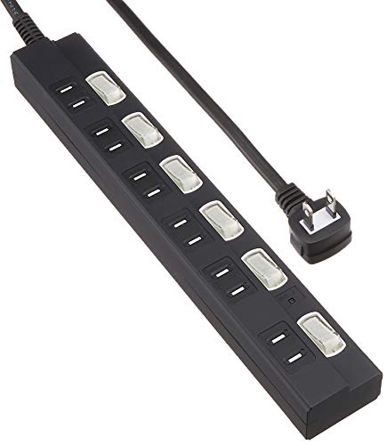 オーム(OHM) 雷に強い節電タップ 6個口 2m 黒 [品番]00-6945