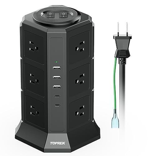TOPREK 電源タップ 縦型コンセント 延長コード 3m タワー式 電源タップ usb付き コンセントタップ 12個AC口 5個USBポート TOPREK 電源タップ 縦型コンセント 延長コード 3m タワー式 電源タップ usb付き コンセントタップ 12個AC口 5個USBポート