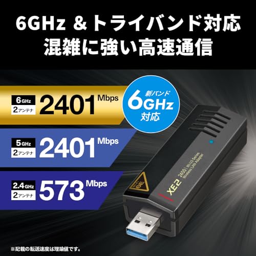 ルミナスエイト 楽天市場店のバッファロー Wi-Fi 6E 11ax 6GHz 無線LAN 子機 USB3.2 (Gen1) 対応 内蔵アンテナ タイプ ドライバー内蔵 W｜アングル3