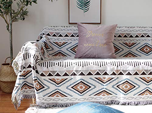 TMVOK マルチカバー 北欧風 ソファカバー 長方形 130*180cm ブランケットフリンジ付き 綿 1 2人掛け カウチ ベッドカバー カ
