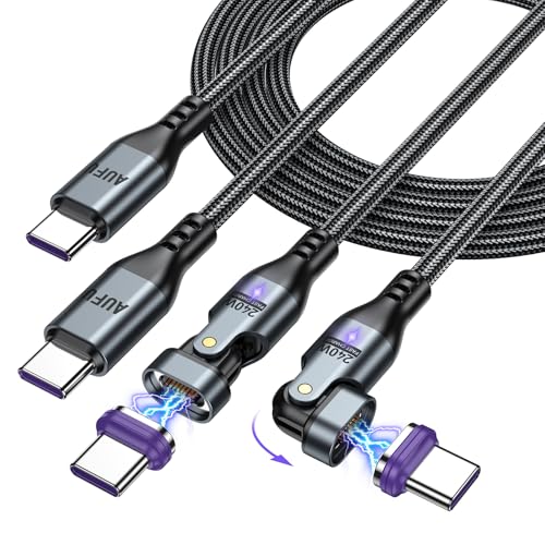 PD240W USB Type C ケーブル 16pin マグネット 充電ケーブル L字型 180°回転可1.8M5A急速充電 データ転送可 片