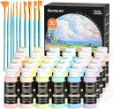 Shuttle Art アクリル絵の具 パステルカラー 30色 絵の具セット 60ml ペイントブラシ10本付き かわいい 柔らかい色調 キャン