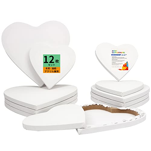 12枚セット キャンバスボード 画材 マルチサイズ 絵画キャンパス 心形 ミニキャンバス 木枠 初心者油絵具セット 綿化繊 厚手オイル漏れ防止