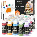 Shuttle Art アクリル絵の具 ビンテージカラー 25色 絵の具セット 60ml ペイントブラシ3本 パレット付き ヴィンテージ風 伝統