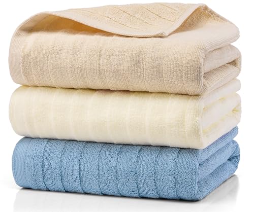 HomeFirst バスタオル 3枚セット ホテル仕様 ふわふわ 綿100% 耐久性 厚手 毛羽落ち少ない 柔らかな肌触り 吸水 速乾 家庭、ホ