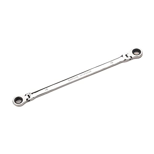 ラチェットメガネレンチ フレックスラチェットレンチ 両頭首振型 ロングタイプ 72ギア CR-V鋼製 2サイズ 鏡面仕上げ 車 バイク (16*