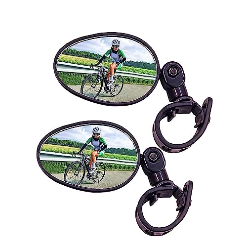 DFsucces 自転車バックミラー 2個セット 360度回転 丸型 凸面 広視野角 戸外スポーツバイク用ミラー 簡単取付 軽量 調節 (楕円形