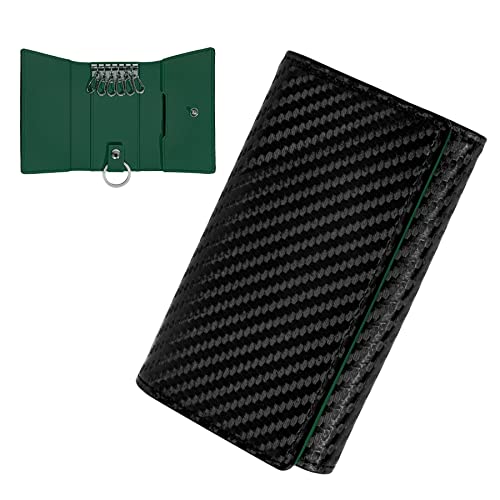 JEANE.LIDYAキーケース メンズ レディース ??カーボン革 6連フック スマートキー対応 車 軽自動車 防水 小さい 薄型 シンプル