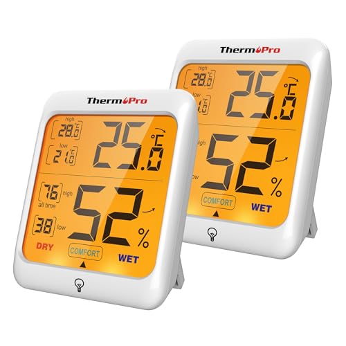 Rakuten - ThermoProサーモプロ 温湿度計 室内温度計デジタル キャンプ温度計 最高最低温湿度値表示 LCDバックライト機能付き2パックTP53