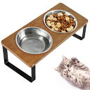 猫食器 ネコボウル ねこエサ入れ 食器スタント スタンド ねこ給食 ペット ボウル フード用 スタンド 竹製 ねこ ご飯台 ねこお皿(ブラウン)