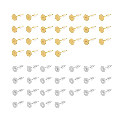 YFFSFDC サージカルステンレス 丸皿 ピアス ピアスパーツ 樹脂 キャッチ 2色 ゴールド シルバー 4mm 平皿 100個セット