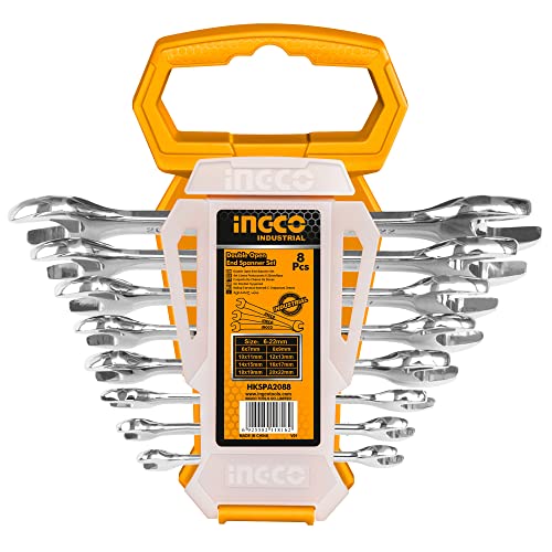 INGCO 両口スパナセット 8本組 6-22mm スパナ 組み立て 自動車修理 Cr-V素材 HKSPA2088