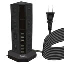 POWERJC タワー式電源タップ 4層縦コンセント 16ACスマート6USB急速充電 3m スイッチ付雷ガード 過負荷保護 省エネ オフィス/(2)