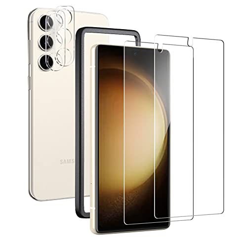 Galaxy S23 フィルム 2枚 + カメラフィルム2枚指紋認証対応ガイド枠付きGalaxy S23 ガラスフィルム 旭..