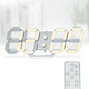 KOSUMOSU デジタル時計 LED時計 壁掛け時計 明るさ自動感応 電球色 3D LED CLOCK 置き時計 目覚まし 10インチリモコン