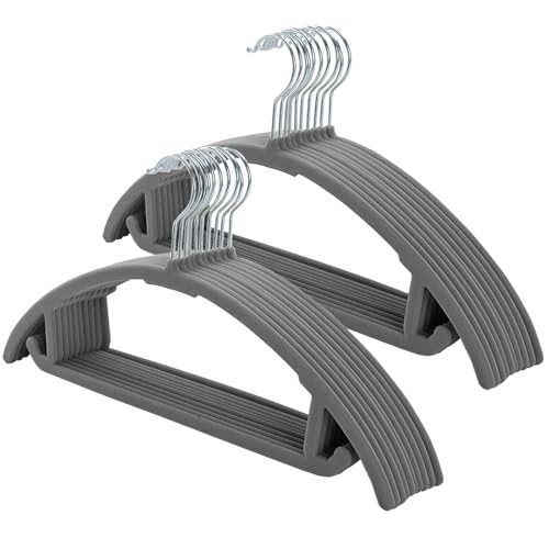 AYO ハンガーすべらない 20本組 滑らないハンガー かたくずれ防止 360度回転フック 軽量 曲げれる 頑丈 収納 ベルベット製 グレー