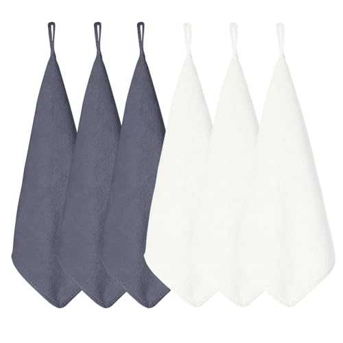 [HOOMCOOM] キッチンタオル キッチンクロス 手拭きタオル ループ付き 6枚セット 布巾 台拭き 食器拭き マイクロファイバー 厚手生地