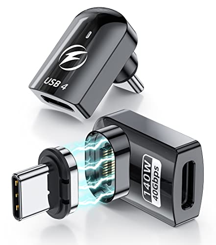 90度USB C磁気アダプタ2パック、直角磁気USB Cアダプタ、40Gbpsデータ転送、PD 140W充電、USB4 8K 60Hzビデオ、T