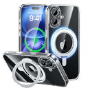 MAGIC JOHN iPhone 16 用 ケース ハード クリア 高透過率 耐黄変 カメラコントロールに対応 スタンド付き 360°回転 M