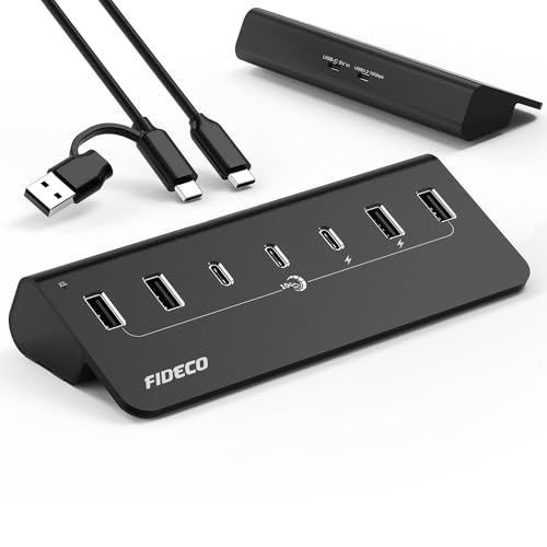 FIDECO 電源付き USB ハブ 7ポート USB 3.2 Gen2 10Gbps アルミ製 USB Hub 10Gbps高速データ伝送 H