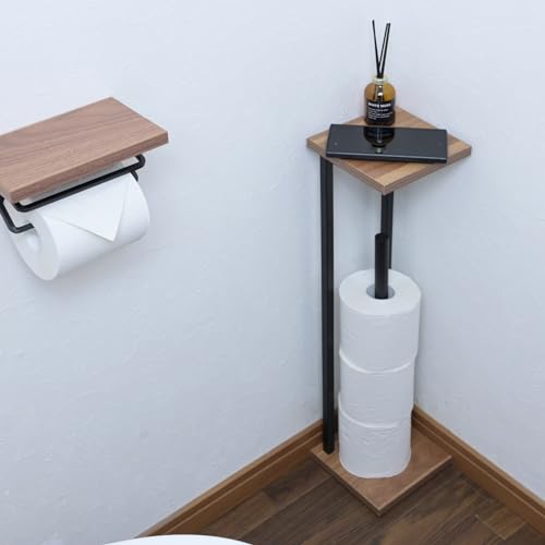 山善(YAMAZEN) ラック トイレットペーパー スタンド トイレ 収納 スリム 棚付き (スマホ置き/インテリ..