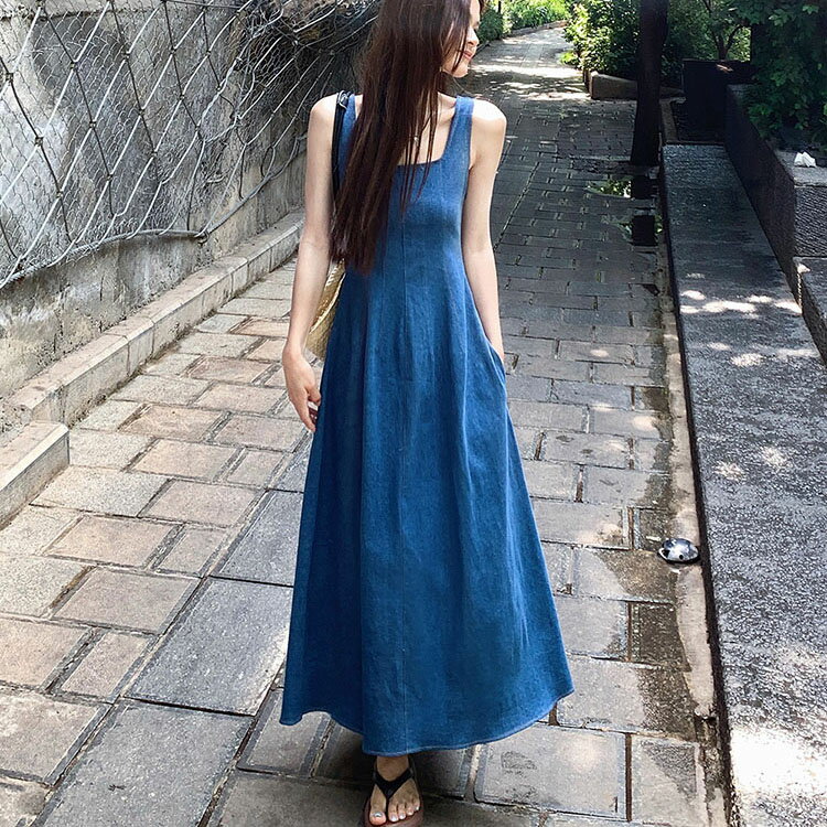 サロペット ジャンパースカート ワンピース ドレス キャミワンピース デニム オールインワン サロペットスカート レディース きれいめ Aライン カジュアル おしゃれ 大人 可愛い フェミニン マキシ丈 シンプル ブルー 春 秋 夏 20代 30代 40代 50代