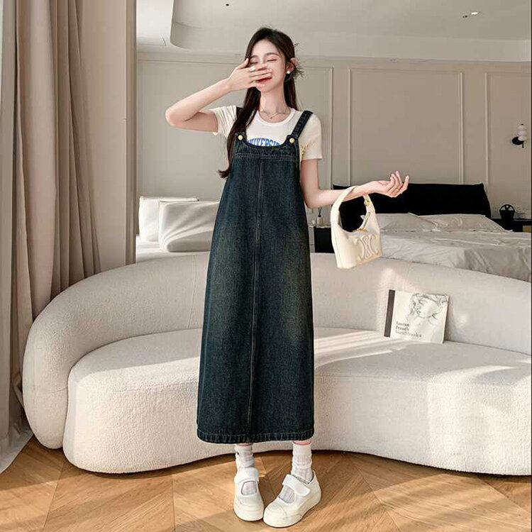 ジャンパースカート デニム サロペット スカート 春 夏 秋 レディース 大きいサイズ ロング オールインワン ロングワンピース ポケット スリット 肩紐 サロペ ジャンスカ サスペンダー ロングワンピ オーバーオール カジュアル 森ガール 通勤 通学 可愛い 30代 20代