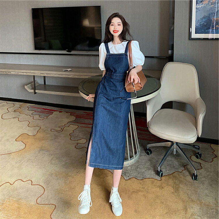 デニム サロペット スカート スリット ロング カジュアル レディース サロペットスカート デニムサロペット レディース ジャンパースカート デニム サロペット デニムワンピース オールインワン デニム ロング丈 体型カバー 30代 40代 50代