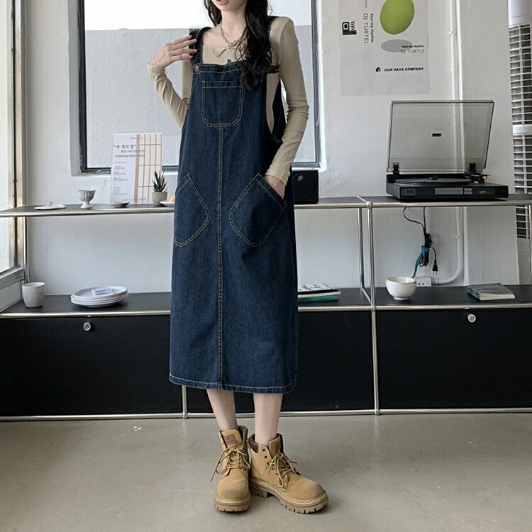 サロペット ジャンパースカート デニム ワンピース 大きいサイズ デニムワンピース マキシ丈 レディース デニムサロペット ゆったり デニムジャンパースカート ロング 体型カバー 着痩せ 大人 サロペット スカート ポケット スリット
