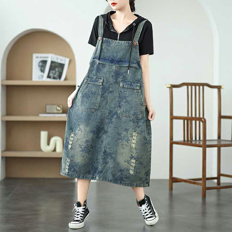 サロペット ワンピース ジャンパースカート レディース デニム ワンピース サロペットスカート キャミワンピース 重ね着 ゆったり ワンピ ロングワンピース オールインワン ジャンパー サロペット スカート ミモレ丈 オーバーサイズ デニムワンピ 大人可愛い ダメージ