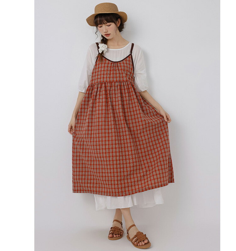 ジャンパースカート サロペット 綿麻 キャミソールワンピース レディース フレア プリーツ ロングワンピース 春 夏 オールインワン ロング キャミワンピ ボトムス 楽ちん 体型カバー 黒 チェック 可愛い 着回し カジュアル