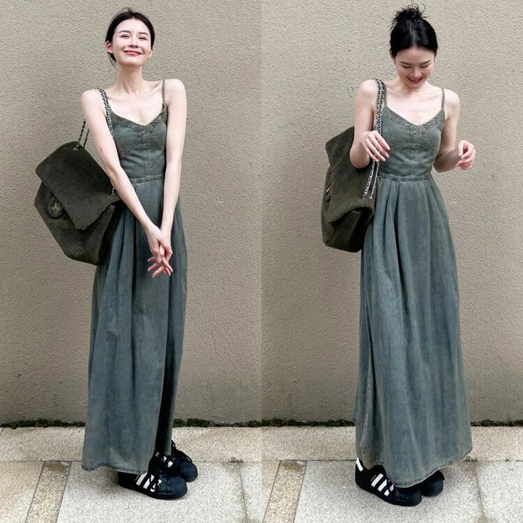 ワンピース ジャンパースカート サロペット デニム タイト キャミワンピ ロングワンピース レディース デニムワンピース キャミワンピース ノースリーブ オールインワン マキシ丈 ワンピ デニムキャミ ジャンスカ 重ね着 春 夏 秋 冬