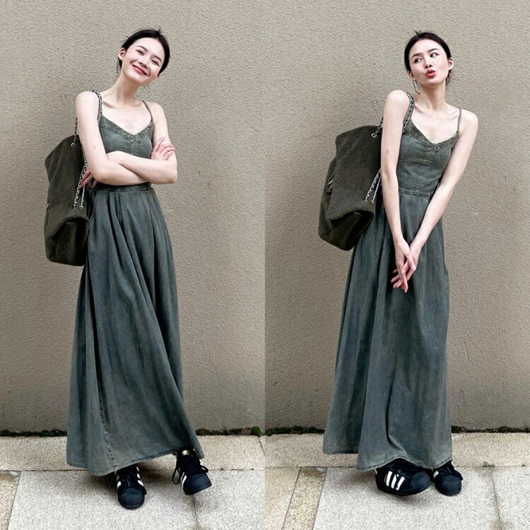 ワンピース ジャンパースカート サロペット デニム タイト キャミワンピ ロングワンピース レディース デニムワンピース キャミワンピース ノースリーブ オールインワン マキシ丈 ワンピ デニムキャミ ジャンスカ 重ね着 春 夏 秋 冬