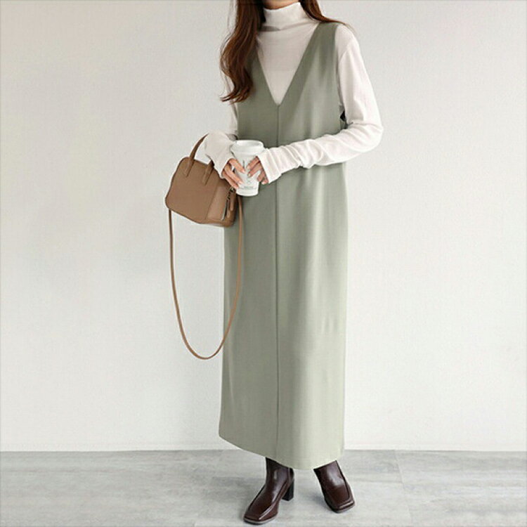 ジャンパースカート レディース ワンピース ノースリーブ シンプル Vネック 深Vネック 膝丈 マキシ丈 ロング 重ね着 大人 体型カバー ママ きれいめ シルエット 大人 体型カバー 着痩せ 脚長効果 春 夏 秋 オールシーズン