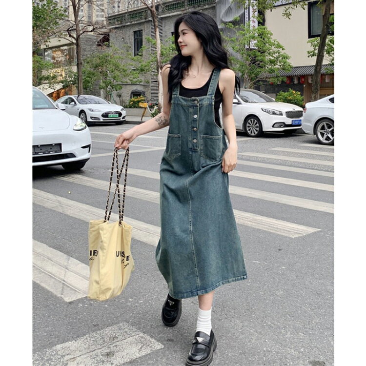 サロペット ワンピース レディース デニム ジャンパースカート オーバーオール オールインワン デニム ワンピース ロング丈 ノースリーブ 体型カバー ロング ワンピース 春 夏 秋 ゆったり シンプル ロングワンピ 着痩せ カジュアル 大きいサイズ