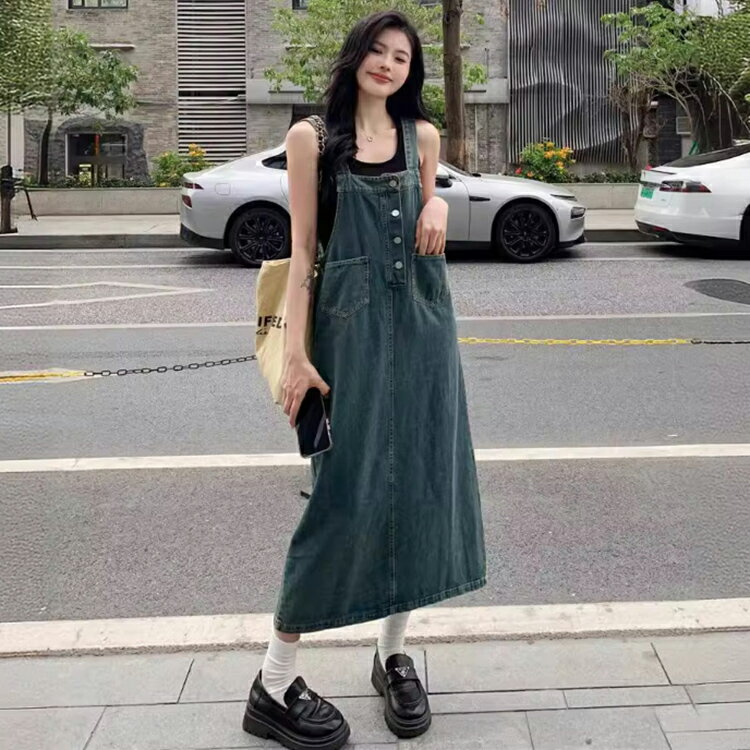 サロペット ワンピース レディース デニム ジャンパースカート オーバーオール オールインワン デニム ワンピース ロング丈 ノースリーブ 体型カバー ロング ワンピース 春 夏 秋 ゆったり シンプル ロングワンピ 着痩せ カジュアル 大きいサイズ