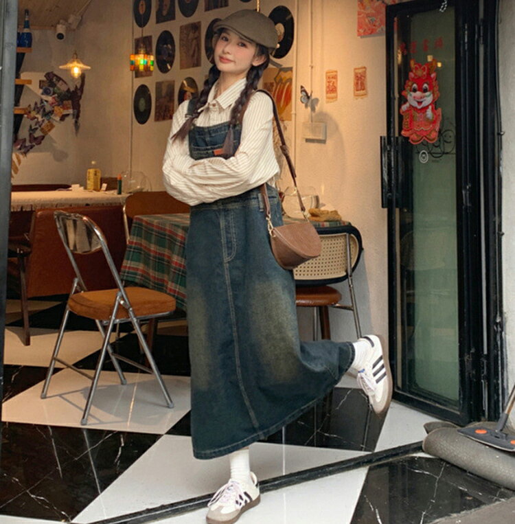 デニムジャンパースカート ジャンスカ ロング レディース ワイド サロペット スカート デニム エプロン ワンピース オーバーオール ゆったり カジュアル ロング丈 春 秋 ジャンスカワンピース サロペットスカート 大人 大きいサイズ