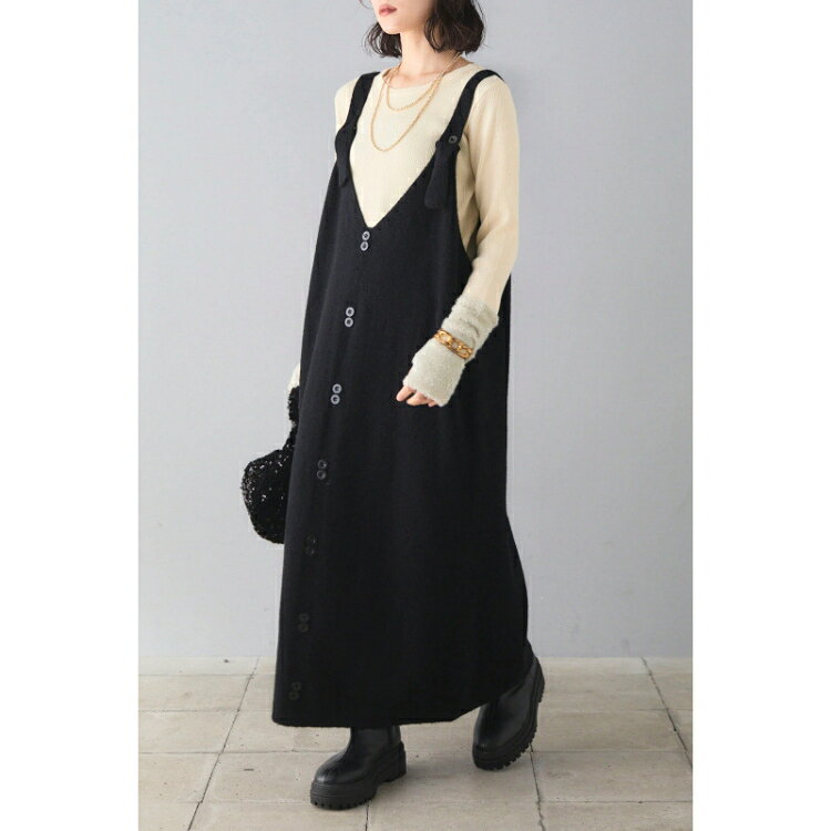 「新品10%OFF」 ジャンパースカート ニット サロペット ワンピース ロング 秋 冬 マキシワンピース 大きいサイズ Vネック ロングワンピース オールインワン ニットワンピ レディース ノースリーブ シンプル マキシ丈 重ね着 大人 体型カバー おしゃれ