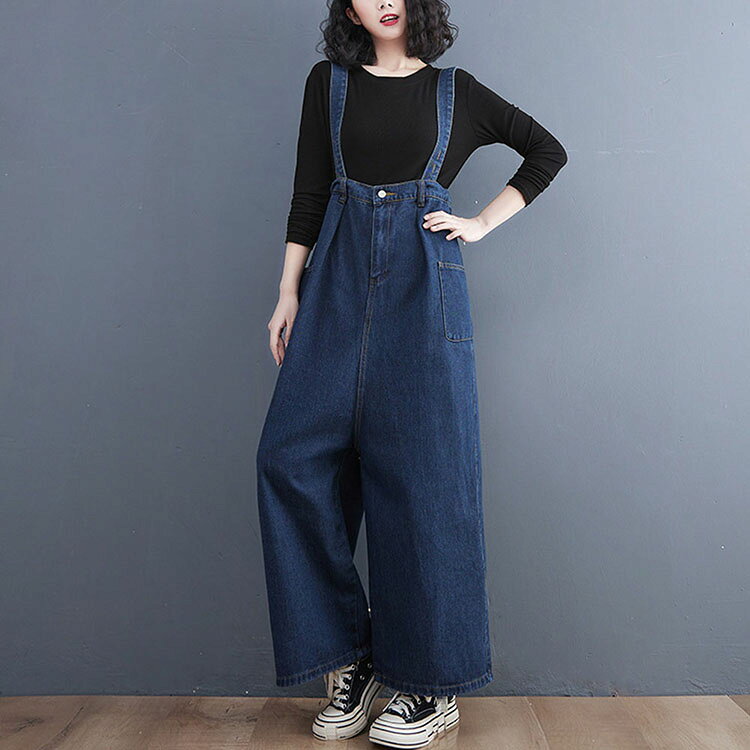 デニム サロペット パンツ ワイドパンツ レディース オーバーオール オールインワン サスペンダー キャンプ カジュアル ロング 大きいサイズ マキシ丈体型カバー ハイウェスト ​ゆったり 大人 20代 30代 40代 サロペット おしゃれ luminous99-10000104 Shop luminous サンプル画像3