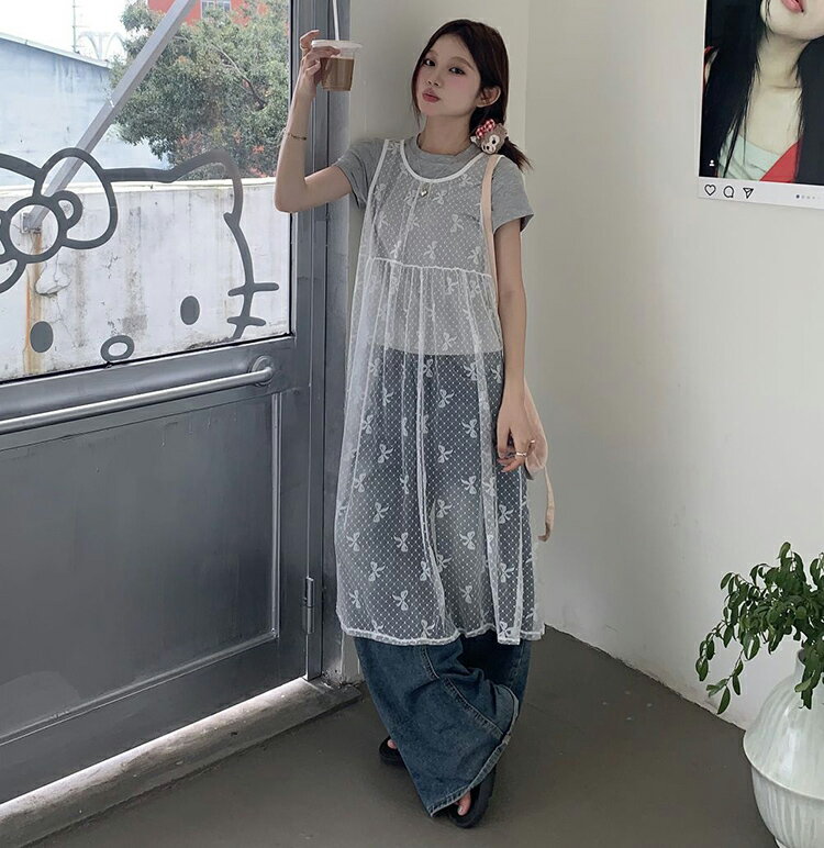 ワンピース きれいめ 春夏 夏 レディース キャミワンピース 透かし編み ロング レイヤードワンピース 重ね着 ニット チュール 薄手 カジュアル マキシ丈 袖なし シースルー ノースリーブ おしゃれ 透かし感 ビーチ 海 旅行