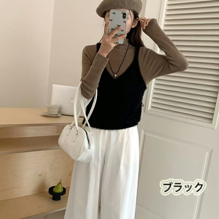 シャギー ベスト レディース Vネック ニット ビスチェ キャミソール トップス ニッ...
